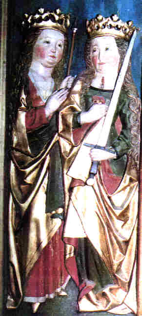 Heilige Ursula, Heilige Lucia aus dem rechten Flügel des Rödersdorfer Altarwerkes